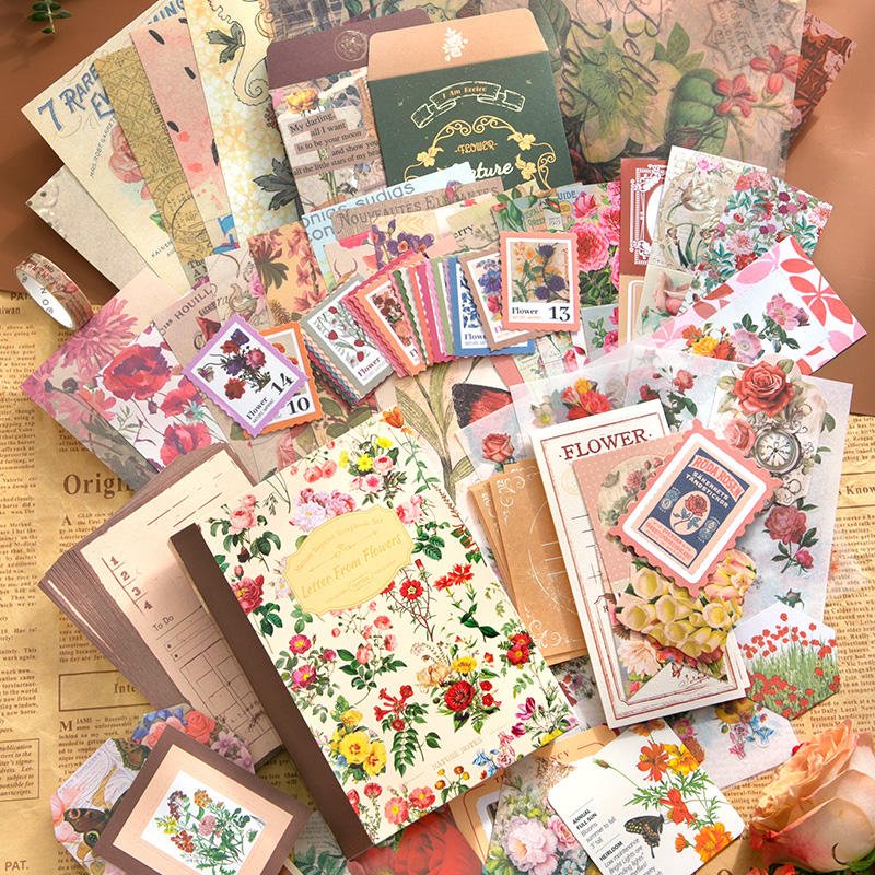 Simno 154pcs Vintage Aesthetic Scrapbooking Supplies Kit Flowers Botanical Bullet Junk Journal Kit Stationery Gift for Adult hover