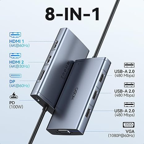 USB C Docking Station Dual Monitor Adapter for Dell HP, Laptop Docking Station 3 Monitors Quad Display USB C Hub Dongle to 4K HDMI+DP+VGA,3 USB2.0,100W PD,8 in 1 Thunderbolt Dock for Lenovo,Surface hover