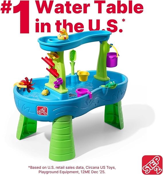 Step2 Rain Showers Splash Pond Toddler Water Table, Outdoor Kids Water Sensory Table, Ages 18+ Months, 13 Piece Water Toy Accessories, Blue & Green hover