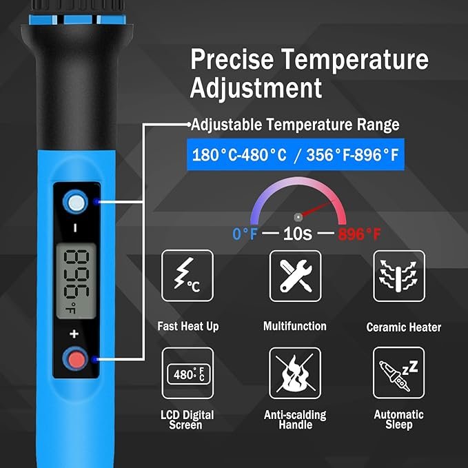Soldering Iron Kit, 80W 110V Fast Heat up in 10s LCD Digital Adjustable Temperature Soldering Gun Thermostatic Soldering Kit for Electronic hover