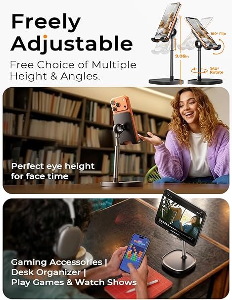 LISEN Cell Phone Stand Phone Holder for Desk Office Decor, Office Desk Accessories Women PC Gaming Essentials iPhone Stand Gadgets Men Gift for Father Fit OtterBox Case Switch iPad Air Tablet 4-10 in hover