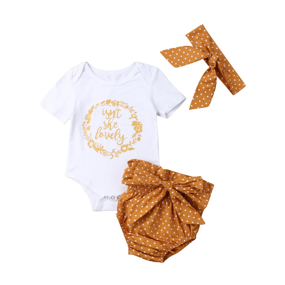 Newborn Baby Girl Outfits Letter Romper Top Shorts Bodysuit Headband Clothes Set hover