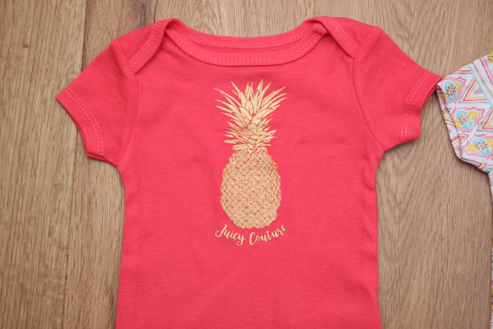 Juicy Couture Baby Girl 5 Pc Bodysuit Set~Pink, White, Yellow & Gold ~Pineapple hover