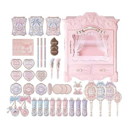 Flower Knows Bunny Garden All-In Gift Set, Collectible 40-Piece Beauty Box | with Lip Cream, Satin Blush, Eyeshadow, Foundation C01, Gel Eyeliner, Brushes, Mirror & Accessories
