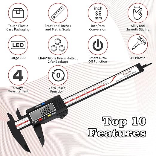 Digital Caliper, Esydon Upgraded Calipers 6 inch, Measuring Tool, Electronic Ruler, with Large LCD Screen, Auto-Off Feature, Inch and Millimeter Conversion, Plastic Case, Perfect for Household, DIY hover