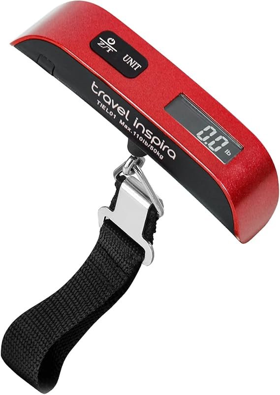 travel inspira Luggage Scale, Portable Digital Hanging Baggage Scale for Travel, Suitcase Weight Scale with Rubber Paint, 110 Pounds, Battery Included