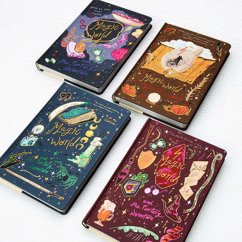 Magic World A5 Sewing Thermal Binding Writing Notebook 128 Sheets Retro Fancy Colorful Printed Hardcover Diary Books Gift