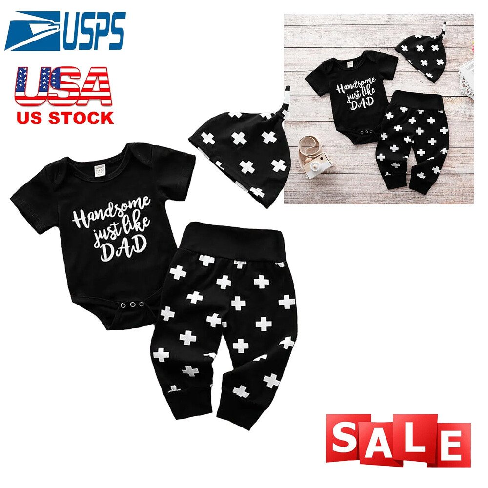 US Newborn Baby Boy Girl Tops Romper Bodysuit Jumpsuit Pant Outfits Clothes Set