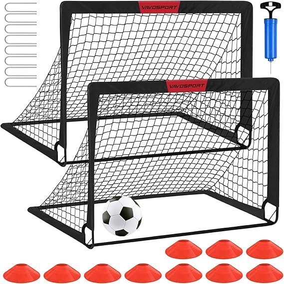 VAVOSPORT Kids Soccer Goals for Backyard Set of 2,Soccer Training Equipment | 4'x3'/5'x3'/7'x5' Portable Soccer Goal, Pop Up Toddler Soccer Net with Soccer Ball, Soccer for Kids and Youth Games, Sports