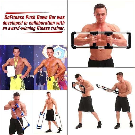 GoFitness Push Down Bar, Chest Exerciser at Home Workout Equipment | Upper Body Strength Trainer for Chest, Arm, Shoulder, Back and Abs, Home Fitness Equipment hover