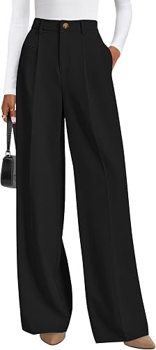PRETTYGARDEN Women's Tailored Wide Leg Work Dress Pants | High Waisted Flowy Business Casual Palazzo Pants, Professional Office Trousers Slacks, Interview Outfits, Work Clothes