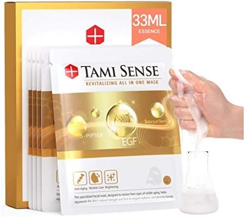 33ml Essence Best Anti Aging Face Mask For Korean Skincare - Sheet Masks with 5 Peptides EGF Serum Vitamin B Complex Rice Extract Collagen Anti Wrinkles & Face Moisturizer for women men， (5 Masks)