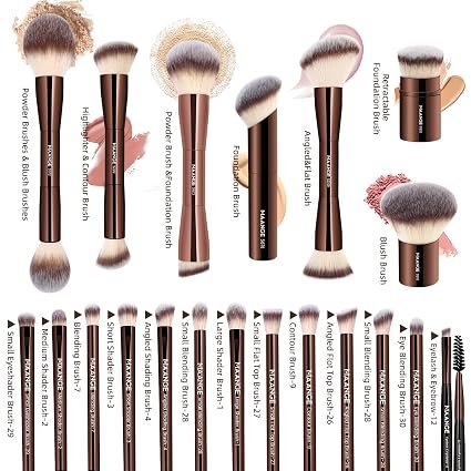 MAANGE 20 Pcs Makeup Brushes with Gift Box, Double-End Multi-functional Makeup Brushes for Blending Liquid Powder Concealer Cream Blush Buffe,CoffeeBrown hover