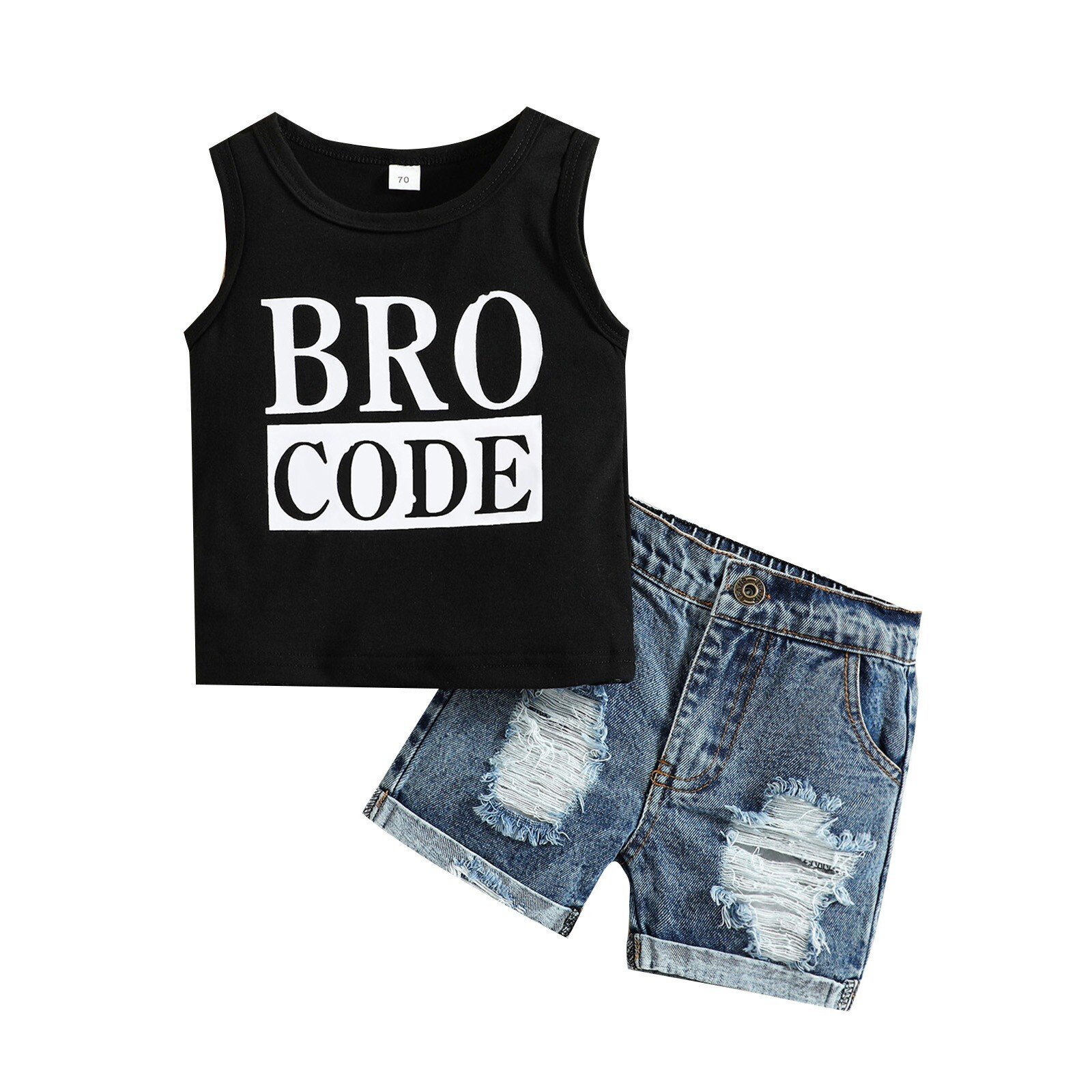 Toddler Baby Boy Casual Clothes Letter Tops Tank Denim Shorts Summer Outfits Set hover