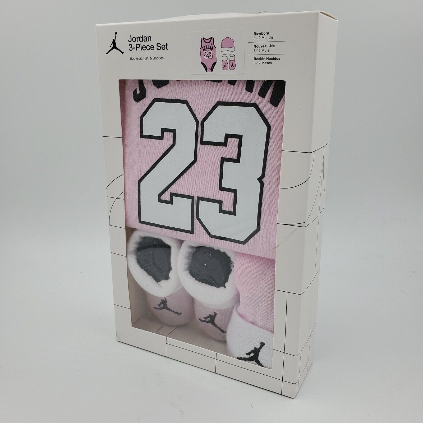 3 Pc Nike Jordan Baby Girls Gift Set, 6-12 Months, Pink Bodysuit Booties B13 MPA