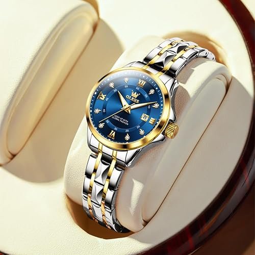 OLEVS Watch Women Two Tone Watches for Women with Date Dress Womens Watches for Small Wrists Luxury Easy Read Women's Watch Waterproof Blue/Black/Gold/Silver Dial Reloj para Mujer hover
