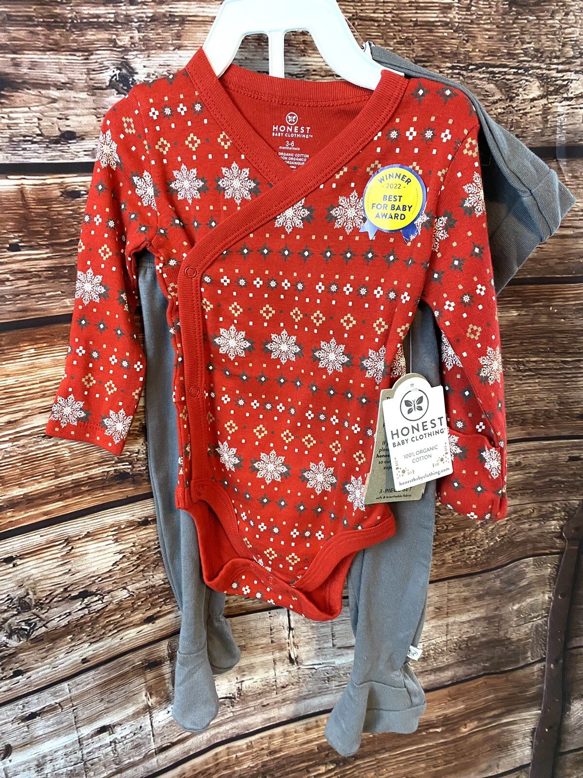 Honest Baby Clothing Outfit 3-6 Months Red w Gray Bodysuit Pants Top NWT